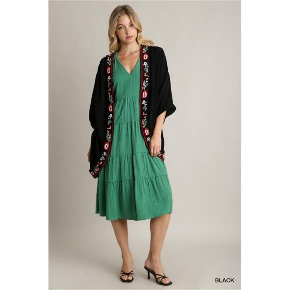 ✨NWT Umgee Embroidery Open Front Kimono with Pleated Shoulder Detail - Picture 5 of 5